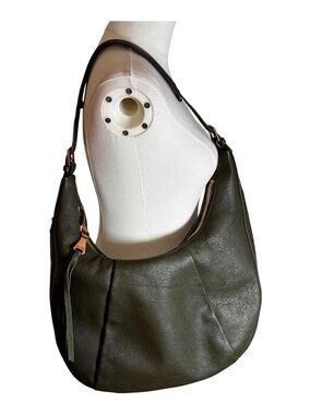 Aimee Kestenberg Olive Green Pebbled Leather Hobo Shoulder Bag Tote Rose Gold